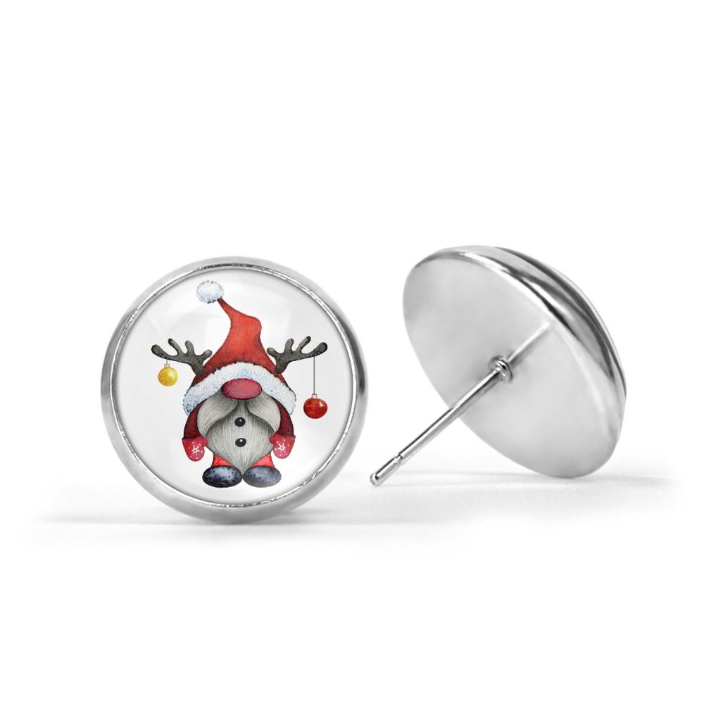 Festive Christmas Gnome Silver Glass Posts Studs Earrings New Hypoallergenic - Picture 1 of 2